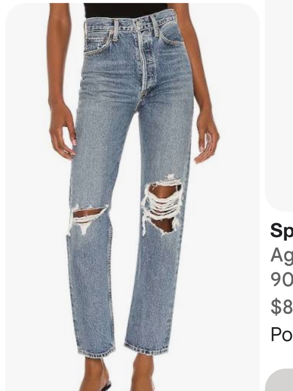 Agolde High-Rise Distressed Straight-Leg Jeans in Light Blue